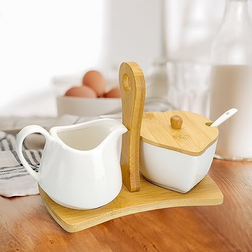 Creamer and Sugar with Carry Tray Set, Ceramic Cream and Sugar Bowl