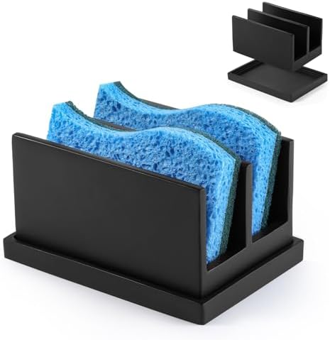 Luxspire Kitchen Sponge Holder with Drain Tray, Matte Black