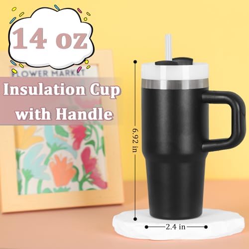 Muwnrol 14 Oz Tumbler with Handle and Straw for Kids, Stainless Steel