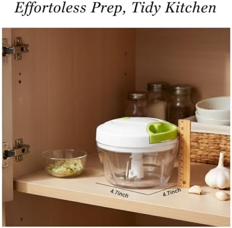 Ideal for Garlic, Herbs & Onions: Manual Pull-String Chopper, Compact