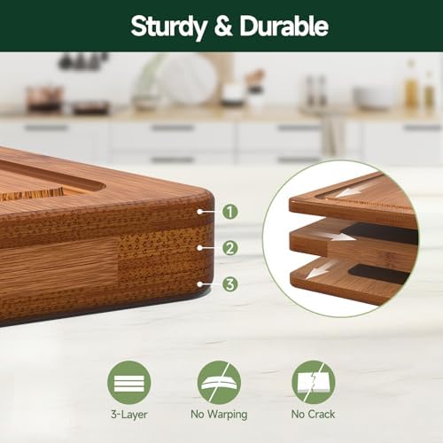 3-Piece Set Deep-Carbonized Bamboo Cutting Board for Kitchen