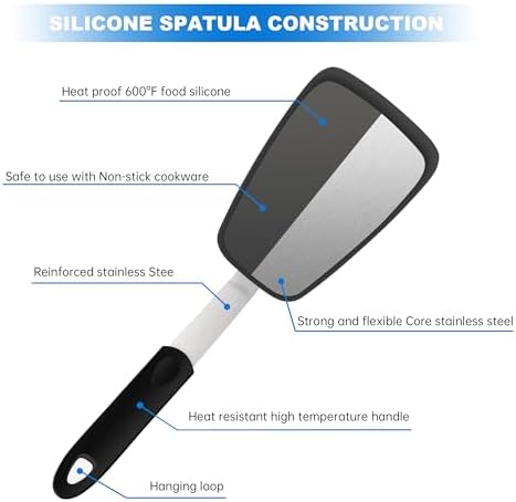 2 Pack Flexible Silicone Spatula Turner, Non Scratch Cookware Safe