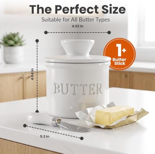 Priority Chef Butter Crock with Lid for Countertop with Spreader Knife