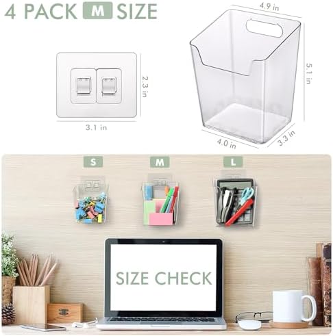 Clear Adhesive Wall Storage Bins 4-Pack Cabinet Door Organizer