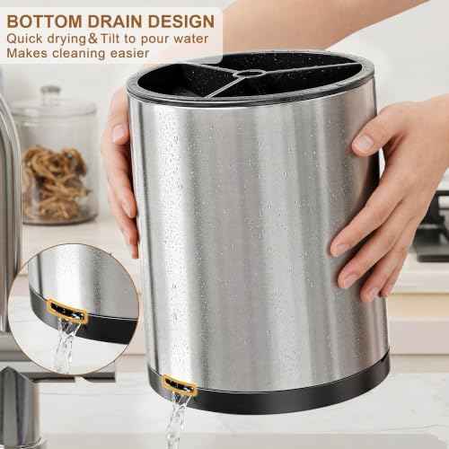 Extra Large Utensil Holder for Kitchen Counter,360°Rotating Stainless Steel