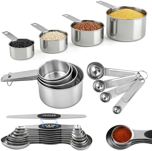 17 Pieces Stainless Steel Measuring Cups & Magnetic Measuring Spoons