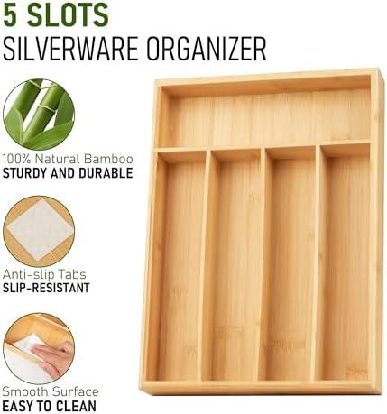 LotFancy Bamboo Silverware Tray, 9.5 Inch