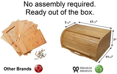 Large bread box bread basket wooden box storage boxes kitchen counter organizer, roll top breadbox. bread boxes for kitchen countertop. Bamboo wooden boxes. (Natural)