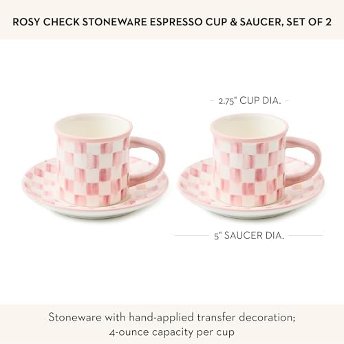 MACKENZIE-CHILDS Espresso Cup and Saucer Set, Pink-and-White Rosy