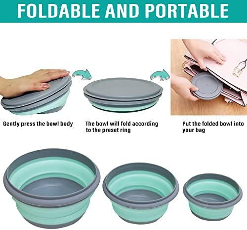 Collapsible Bowls, 3pcs Food Grade Silicone Camping Bowl Salad Bowl