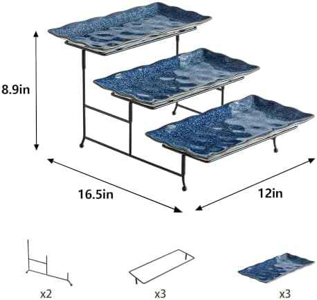 YYW 3-Tier Porcelain Serving Tray Set, 12 Inch Platters with Sturdy