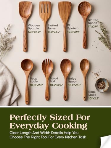 AIUHI 8-Piece Teak Wood Kitchen Utensil Set