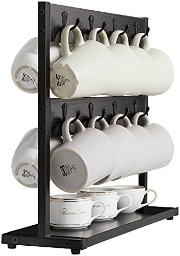 IBUYKE Coffee Mug Holder for Countertop,16 Hook Mug Tree,Black TBJ001B