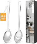 2 Pcs Stainless Steel Cooking Spoons Set, Solid & Slotted Metal