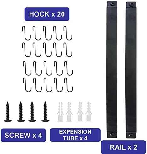 Joben Oligey Utensil Holder, Kitchen Rail With 10 Hooks, Pots and Pans Organizer Hanger, Wall Mounted Wrought Iron Hanging Black 17 Inch for Coffee Mug Rack Cup Hanging, Set of 2