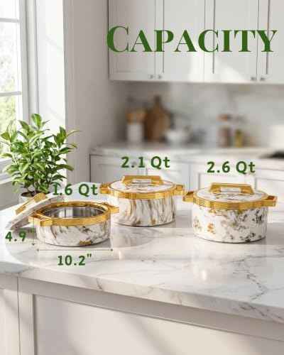 3 Piece Insulated Casserole Dishes with Lids, Thermal Serving Bowls Set