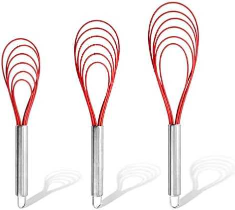 3PCS Flat Metal Whisk, Stainless Steel, Wire Egg Utensils for Cooking