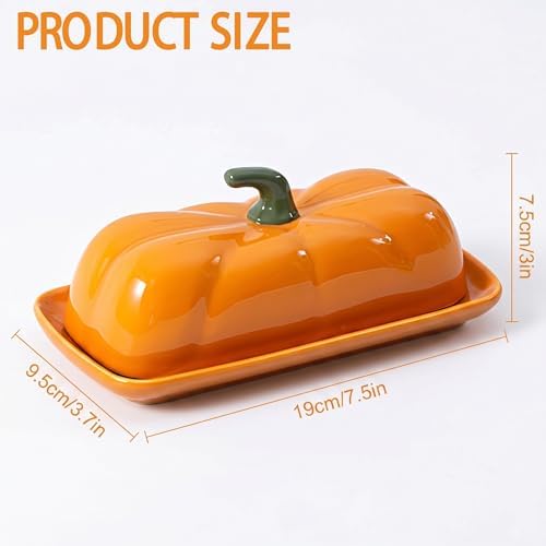 Ceramic Pumpkin Butter Dish with Lid - Halloween Kitchen Countertop