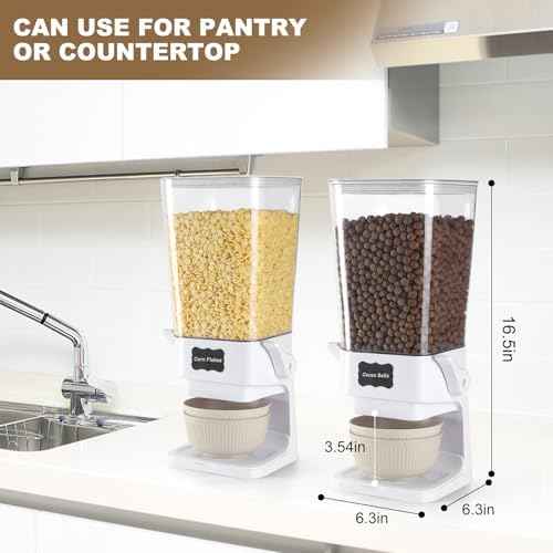 Cereal Dispenser Countertop with Cereal Bowls,16 Labels & Pen, Cereal Containers Storage, Candy Dispenser, Dry Food Dispenser For Pantry - Not Easy to Crush Food (White, 2 Pack)