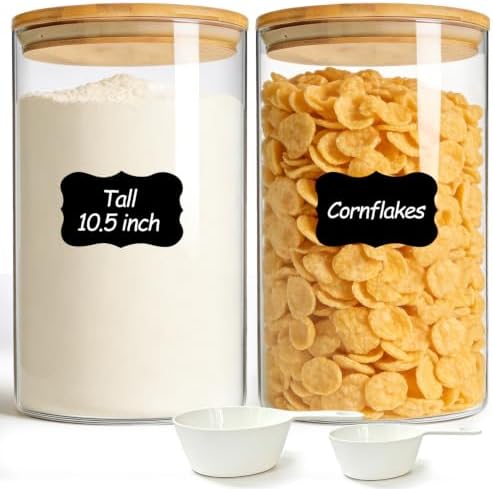 ComSaf Flour Sugar Storage Containers 4 Qt, 2 Pack Glass Flour