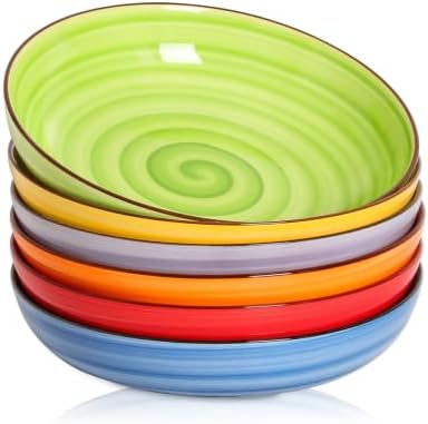 Selamica Ceramic Pasta Bowls Set of 6, 26 OZ Shallow Salad Bowls