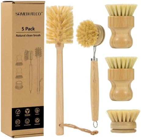 SAMEBUTECO 5-Piece Bamboo Dish Brush Set