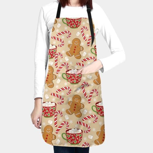 Gingerbread Kitchen Apron Water-Resistant Adjustable Cute Xmas Women