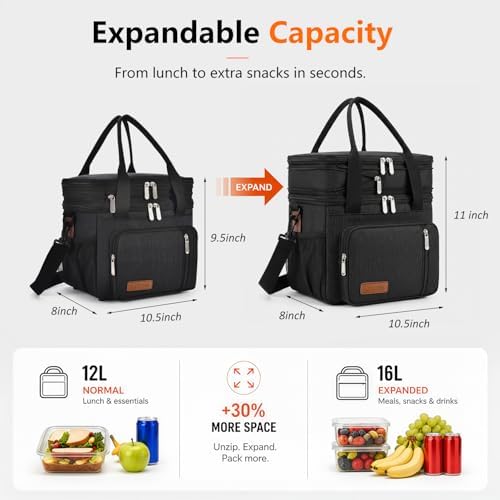 Lunch Box & Lunch Bag for Men & Women, Expandable Double-deck