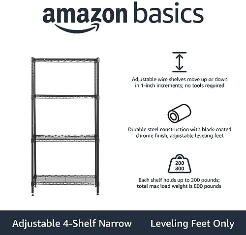 Amazon Basics 4-Shelf Steel Wire Storage Shelves, Black