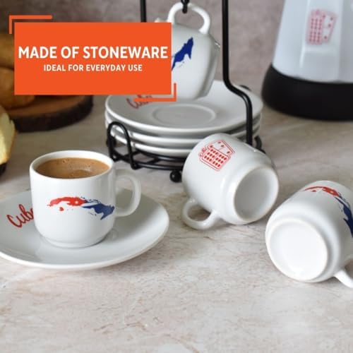 IMUSA 8 Piece Stoneware 1.5 Oz Cuba Espresso Coffee Set with Rack