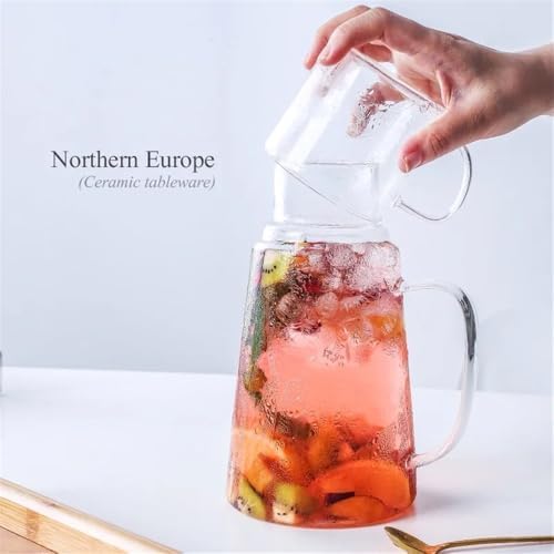 Drinking 1200ml Glass Water Jug With Cup Lid Carafe Handle
