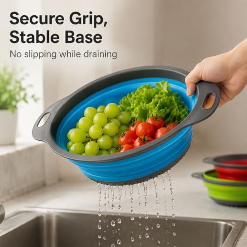Collapsible Colander Set, 3 Pack Silicone Kitchen Strainer Set, Space