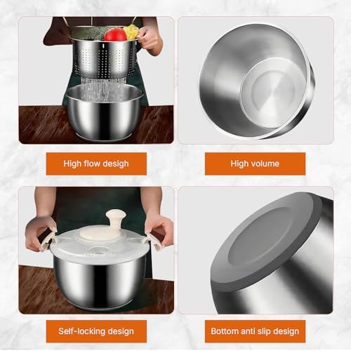 Stainless Steel Salad Spinner, 6L Salad Spinner, Lettuce Spinner