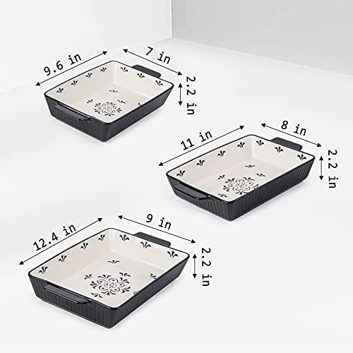Ceramic Baking Dishes Set, 13x9 Inch, 3pcs, Black