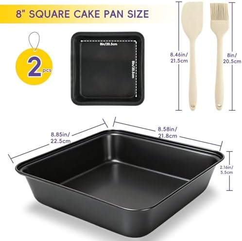 8x8 Non-Stick Square Baking Pan 2PC with Silicone Scraper & Oil Brush