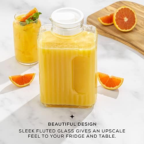 68oz Glass Pitcher with Lid (2 Lids), Rectangle Beverage Serveware and
