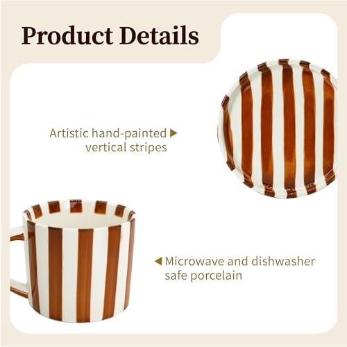 2-Pack Ceramic Coffee Mug and Saucer Set, 8 oz Hand-Painted Green
