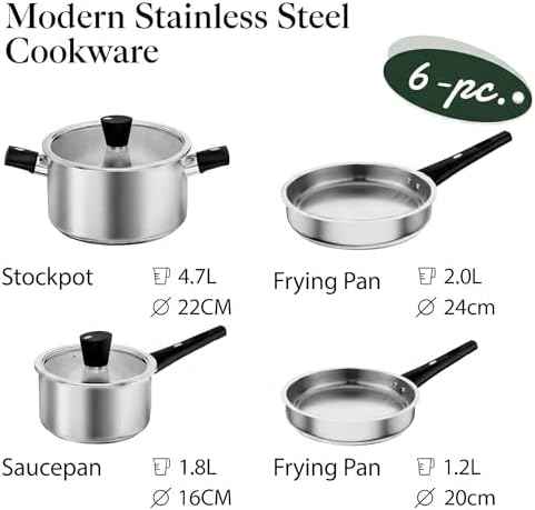Meythway Stainless Steel Pots and Pans Set Non Toxic, 6PCs Kitchen Cookware Sets with Stay-Cool Handles, Dishwasher Safe&Compatible with All Stovetops(Gas,Electric&Induction)