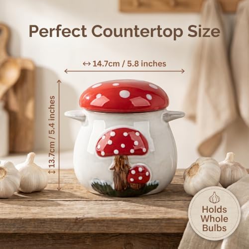 Ceramic Garlic Keeper with Lid Garlic Storage Ventilated Mushroom