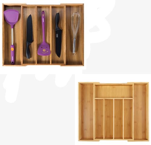 Utoplike Bamboo Silverware Tray Acacia Kitchen Drawer Organizer