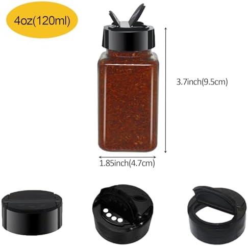 24 Pack 4oz Clear Plastic Spice Jars With Black Plastic Lids