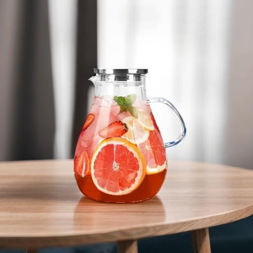 1 Gallon Glass Pitcher with Lid and Handle, Hot & Cold Water Jug
