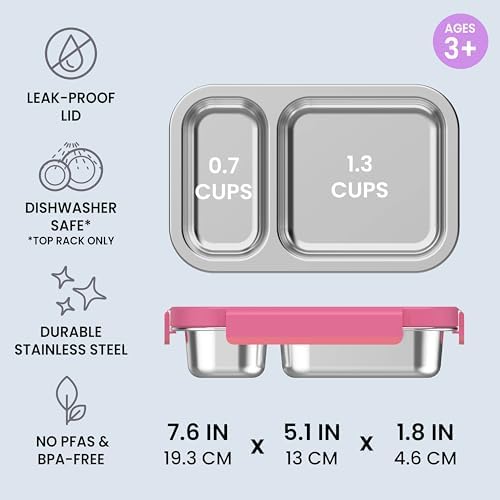 Bentgo Stainless Steel Snack Box, Leak-Proof, 2 Compartments, 2-Cup