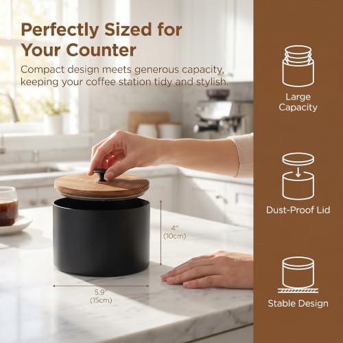 Wooden Coffee Filter Holder with Lid, Dustproof Large Coffee Filter