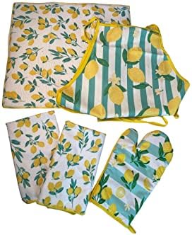 Spring Lemons Dish Towels, Drying Mat, Apron and Oven Mitt Bundle