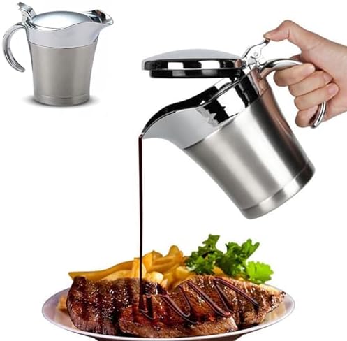 Stainless Steel Insulated Gravy Boat with Lid – 450ML/16OZ Double