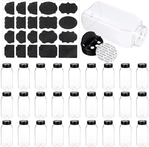Molain 28 Pcs 16oz Plastic Spice Jars with Shaker Lids, Plastic Square