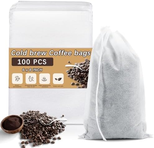 100 Pcs Cold Brew Bags 6x8 inch, No Mess Disposable Cold Brew Coffee