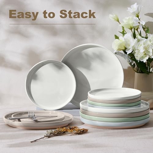 LIANYU Dinner Plate Set of 4, 7.75 Inch Stoneware Salad Kitchen
