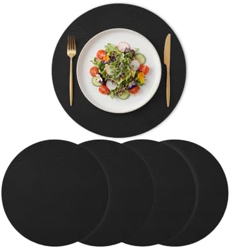 Artoid Mode Black Faux Leather Placemats Set of 4, 15 Inch Waterproof